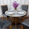 Mesa de Jantar Siena Redonda 100cm Vidro Off/Base Cinamomo + 4 Cad. Londres Veludo Chumbo Madeira Minas Plac - Imagem 2