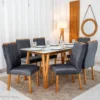 Mesa de Jantar Siena 160x90 Vidro Off/Base Madeira + 6 Cad. Lisboa Veludo Cinza 507 Madeira Art Assento - Imagem 3