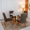 Mesa de Jantar Pedro 90x90 Vidro Off/Base Madeira + 4 Cad. Lisboa Veludo Marrom 509 Madeira Art Assento - Imagem 3