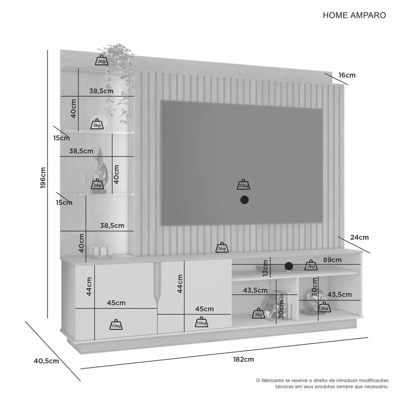 Home Amparo Larg. 1.82m Cinamomo/Off Ripado C/ Led para TV até 60" - JCM - Imagem 2
