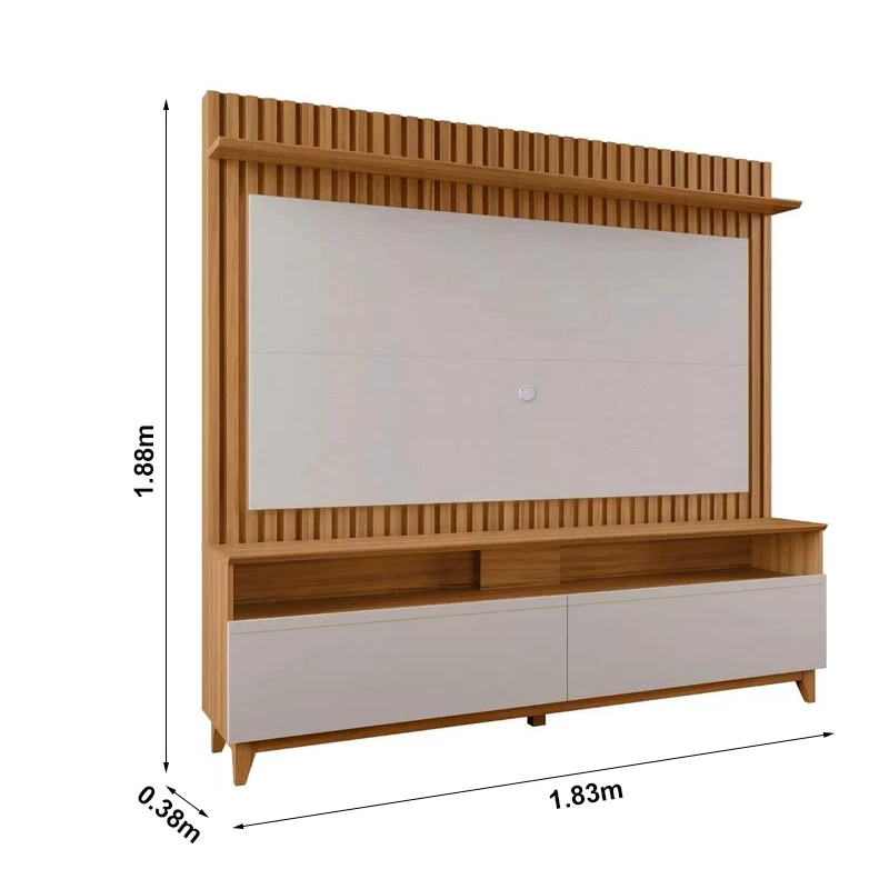 Home NT 1340 Larg. 1.83m Freijó/Off Ripado para TV até 65" - Notável - Imagem 2