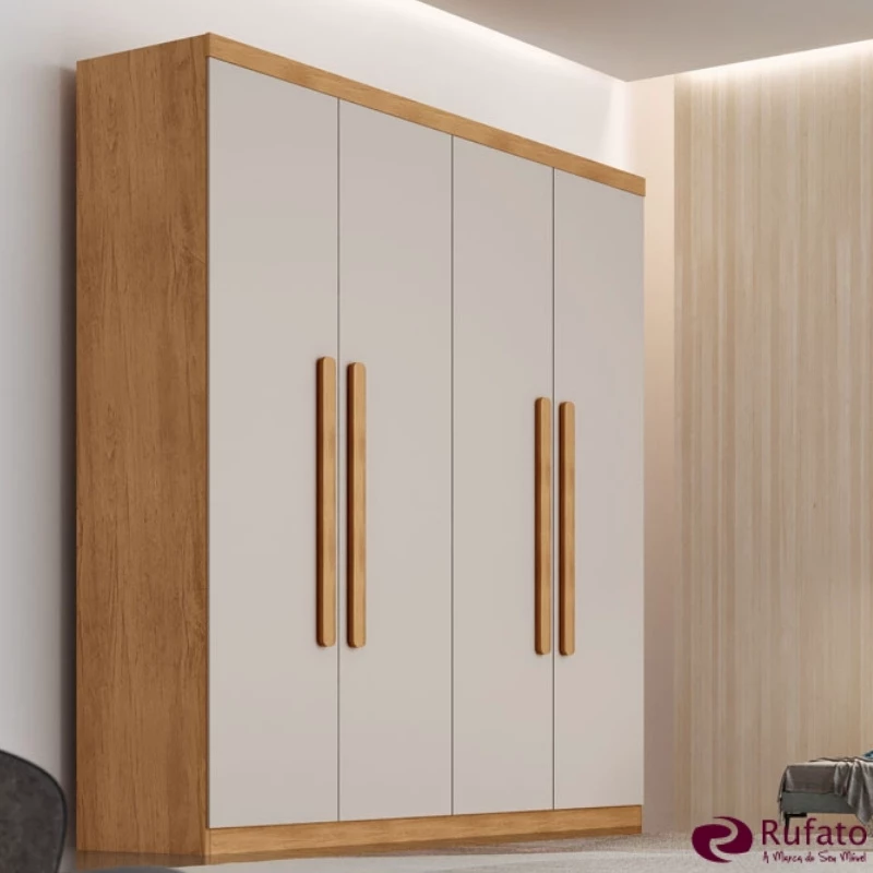 Guarda-roupa Império Nature/Off 4 Portas 3 Gavetas Larg. 1.80m 100% MDF Rufato
