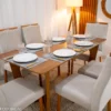 Mesa de Jantar Dubai Tampo Londres Cinamomo 160x80 6 Cadeiras Lisboa Veludo Bege 512 Madeira Maciça - Imagem 2