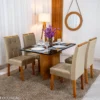Mesa de Jantar Moscou 120x80 Vidro Preto/Base Cinamomo + 4 Cad. Londres Veludo Avelã Madeira Minas Plac - Imagem 4