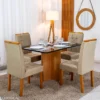 Mesa de Jantar Moscou 120x80 Vidro Preto/Base Cinamomo + 4 Cad. Londres Veludo Avelã Madeira Minas Plac - Imagem 2