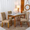 Mesa de Jantar Alegra Tampo Vidro Off 120×80 Madeira Maciça - JCM + 4 Cad. Londres Veludo Avelã Madeira Minas Plac