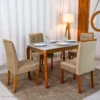 Mesa de Jantar Alegra Tampo Vidro Off 120×80 Madeira Maciça - JCM + 4 Cad. Londres Veludo Avelã Madeira Minas Plac - Imagem 3