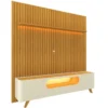 Rack Nobre Larg. 2.10m Off/Naturale + Painel Nobre Larg. 2.30m Naturale Ripado C/ Led 100% MDF TV até 85"- Gelius - Imagem 2