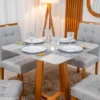 Mesa de Jantar Bali 90×90 Vidro Off/Base Madeira + 4 Cad. Londres Linho Prata Madeira Minas Plac - Imagem 2