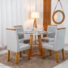 Mesa de Jantar Bali 90×90 Vidro Off/Base Madeira + 4 Cad. Londres Linho Prata Madeira Minas Plac - Imagem 3