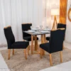 Mesa de Jantar Pedro 90x90 Vidro Preto/Base Madeira + 4 Cad. Lisboa Veludo Preto 504 Madeira Art Assento - Imagem 3