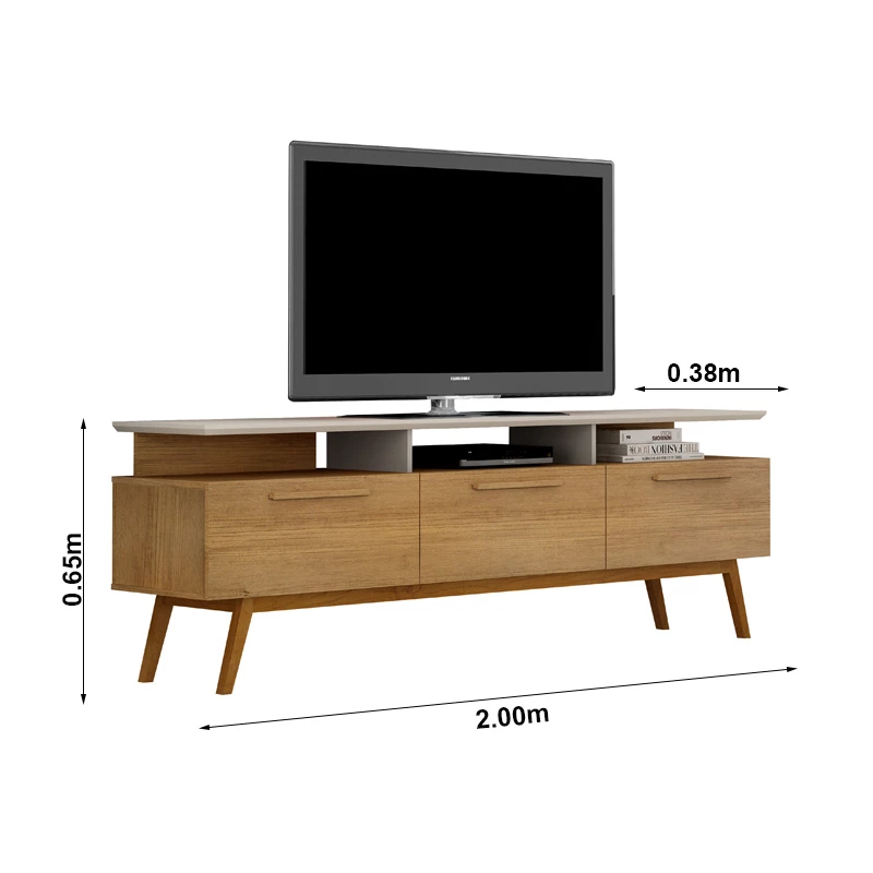 Rack Bancada São Paulo Larg.2.00m Cinamomo/Off para TV até 70" - Valdemoveis - Imagem 2