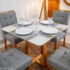 Mesa de Jantar Bali 90×90 Vidro Off/Base Madeira + 4 Cad. Londres Linho Cinza Madeira Minas Plac - Imagem 2