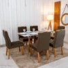 Mesa de Jantar Pedro 160×80 Vidro Off/Base Madeira + 6 Cad. Lisboa Veludo Marrom 509 Madeira Art Assento - Imagem 3