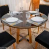 Mesa de Jantar Atlanta Redonda 120cm Vidro Preto/Base Madeira - Minas Plac + 4 Cad. Genova Veludo Preto 504 Madeira Art Assentos - Imagem 2