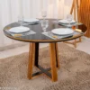 Mesa de Jantar Atlanta Redonda 120cm Vidro Preto/Base Madeira - Minas Plac + 4 Cad. Genova Veludo Preto 504 Madeira Art Assentos - Imagem 3