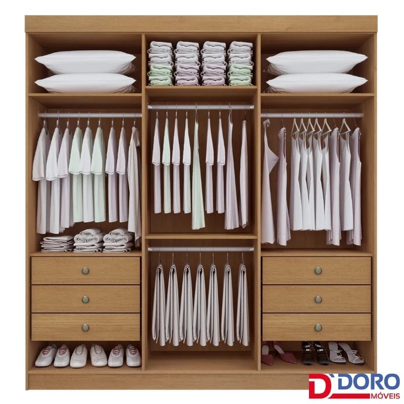 Guarda-roupa Casal Colibri Branco 6 Portas 6 Gavetas Larg. 2.05m - D Doro - Imagem 2