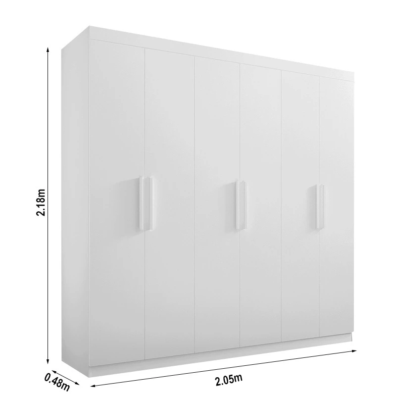 Guarda-roupa Casal Colibri Branco 6 Portas 6 Gavetas Larg. 2.05m - D Doro - Imagem 3