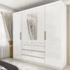 Guarda-Roupa Império Larg. 2.00m Branco C/Espelho 4 Portas 6 Gavetas - Carioca