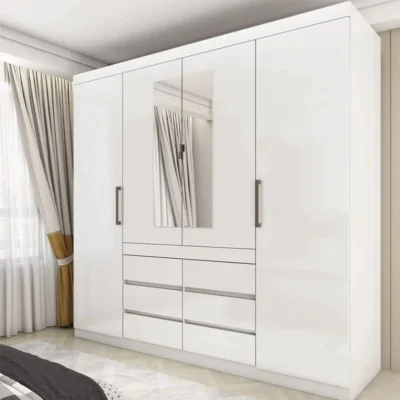 Guarda-Roupa Império Larg. 2.00m Branco C/Espelho 4 Portas 6 Gavetas - Carioca
