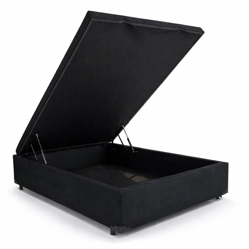 Base Box Baú Casal Prime Confort Sued Preto Blindado 138x188x45 - Issacar