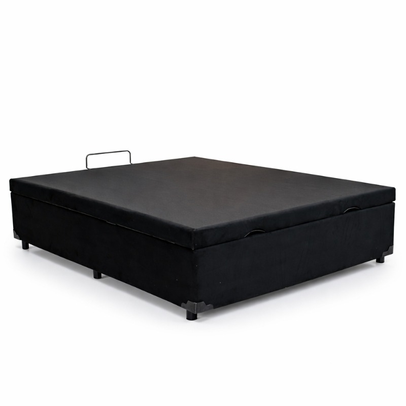 Base Box Baú Casal Prime Confort Sued Preto Blindado 138x188x45 - Issacar - Imagem 2