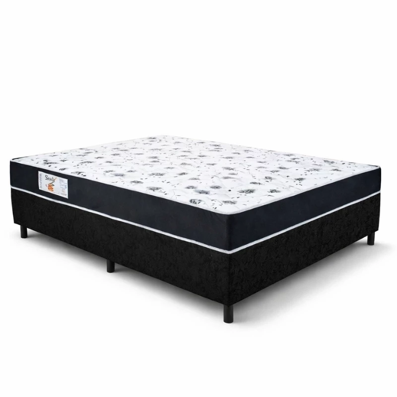 Colchão Casal Santé 100% Espuma D33 Alt. 20 Nosso Sonho + Box Casal Sued Preto Ortobel - 138x188x57 | Suporta até 240kg