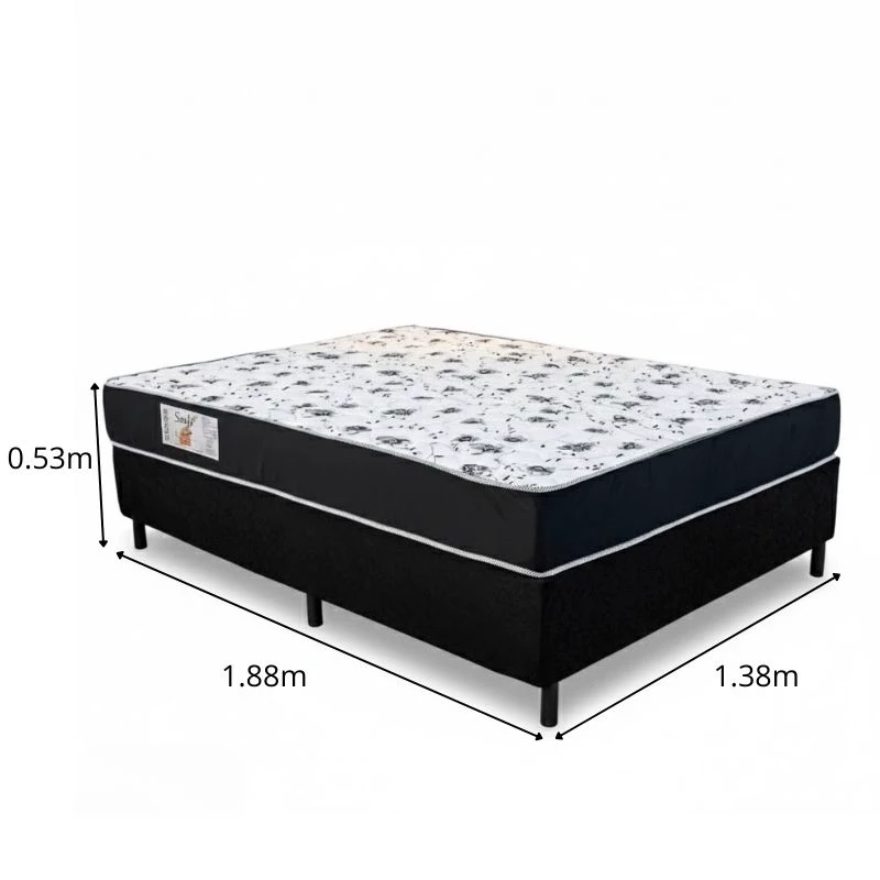 Colchão Casal Santé 100% Espuma D33 Alt. 20 Nosso Sonho + Box Casal Sued Preto Ortobel - 138x188x57 | Suporta até 240kg - Imagem 2