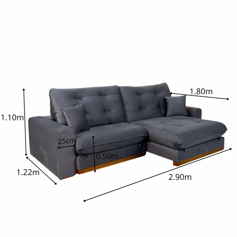 Sofá Retrátil Reclinável Ruah 2.90m Veludo Chumbo 4053 - Molas Ensacadas - Imagem 2