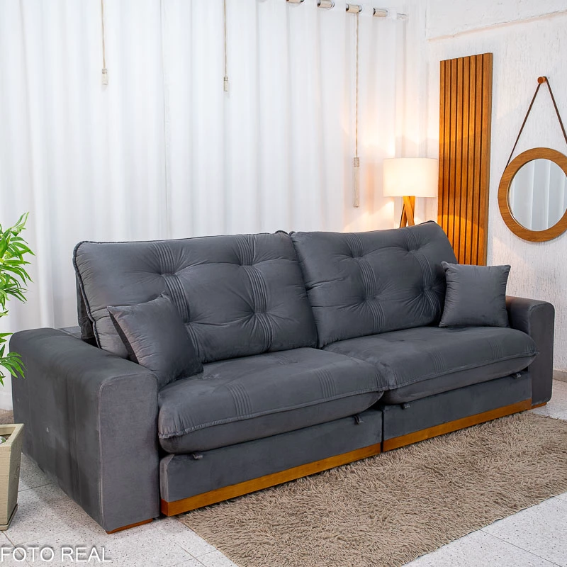 Sofá Retrátil Reclinável Ruah 2.90m Veludo Chumbo 4053 - Molas Ensacadas - Imagem 3