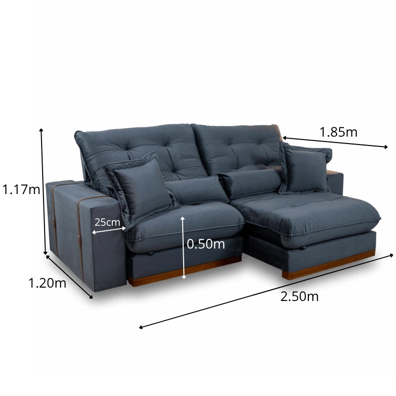 Sofá Retrátil Reclinável Toronto 2.50m Veludo Chumbo 4053 - D33 e Molas Ensacadas - Imagem 2