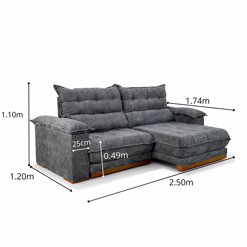 Sofá Retrátil Reclinável Itauna 2.50m Chenille Grafite 573 - Molas Ensacadas - Imagem 2