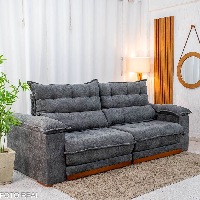 Sofá Retrátil Reclinável Itauna 2.50m Chenille Grafite 573 - Molas Ensacadas - Imagem 3