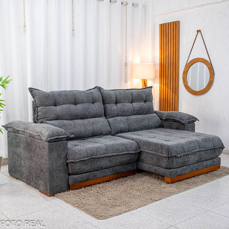 Sofá Retrátil Reclinável Itauna 2.50m Chenille Grafite 573 - Molas Ensacadas - Imagem 4