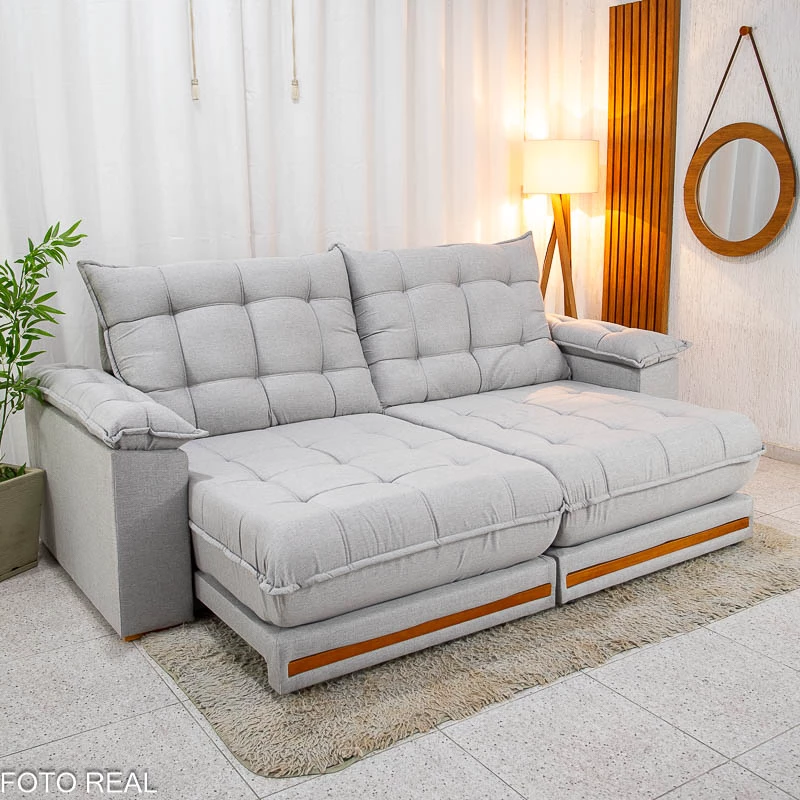 Sofá Retrátil Reclinável Barcelona 2.50m Linho Cinza 461 - D33 e Molas Ensacadas - Imagem 2