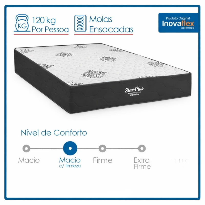 Colchão Casal Star Plus 138x188x25 Molas Ensacadas Pocket - Inovaflex - Imagem 2
