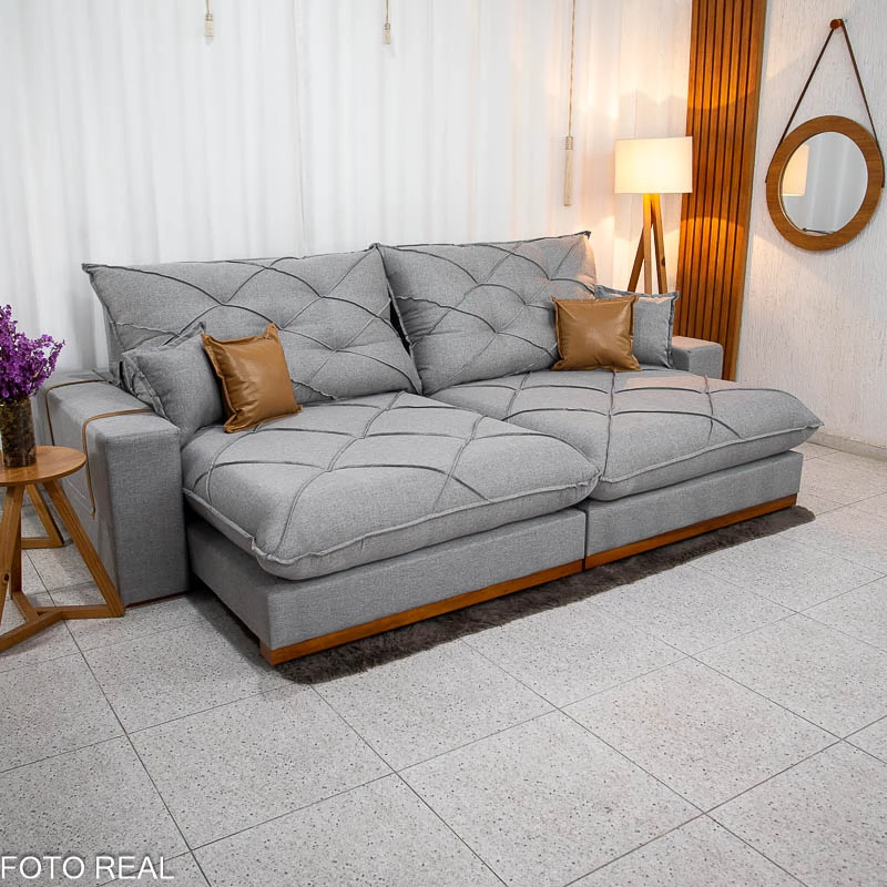 Sofá Retrátil Reclinável Malibu 2.90m Linho Cinza 1008 - D33 e Molas Ensacadas