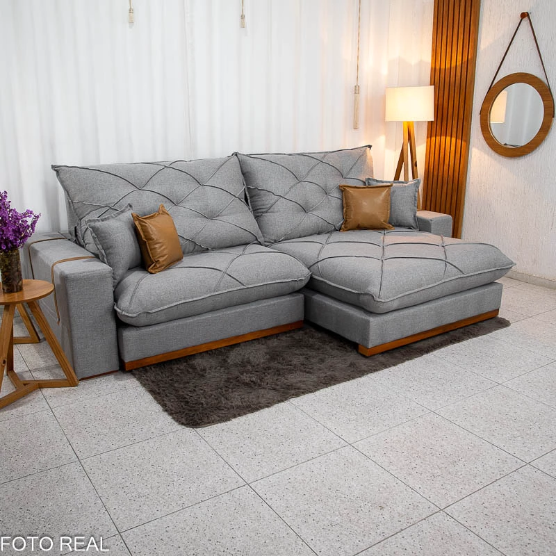 Sofá Retrátil Reclinável Malibu 2.90m Linho Cinza 1008 - D33 e Molas Ensacadas - Imagem 2