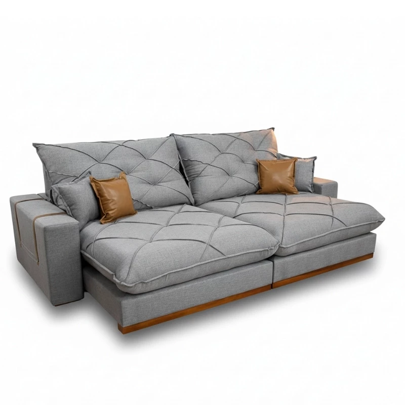 Sofá Retrátil Reclinável Malibu 2.90m Linho Cinza 1008 - D33 e Molas Ensacadas - Imagem 3
