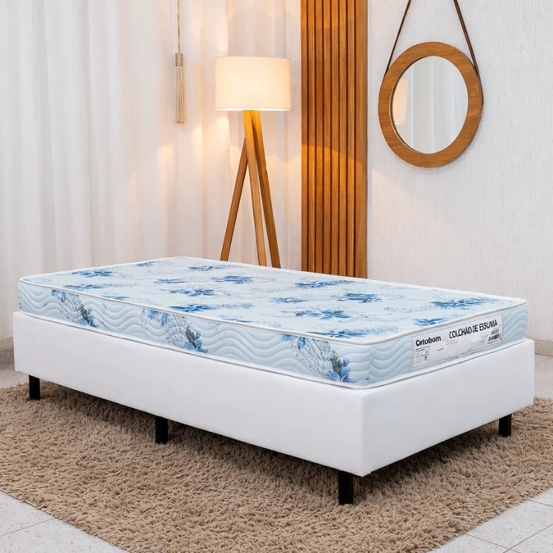 Box Solteiro Korino Branca Ortobel + Colchão Solteiro Dream Soft 100% Espuma D-20 88×188x49 - Ortobom