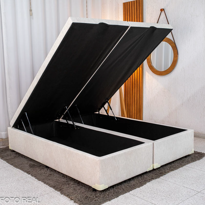 Box Baú Queen Bipartido Prime Confort 158x198x45 Korino Linho Palha Blindado - Issacar