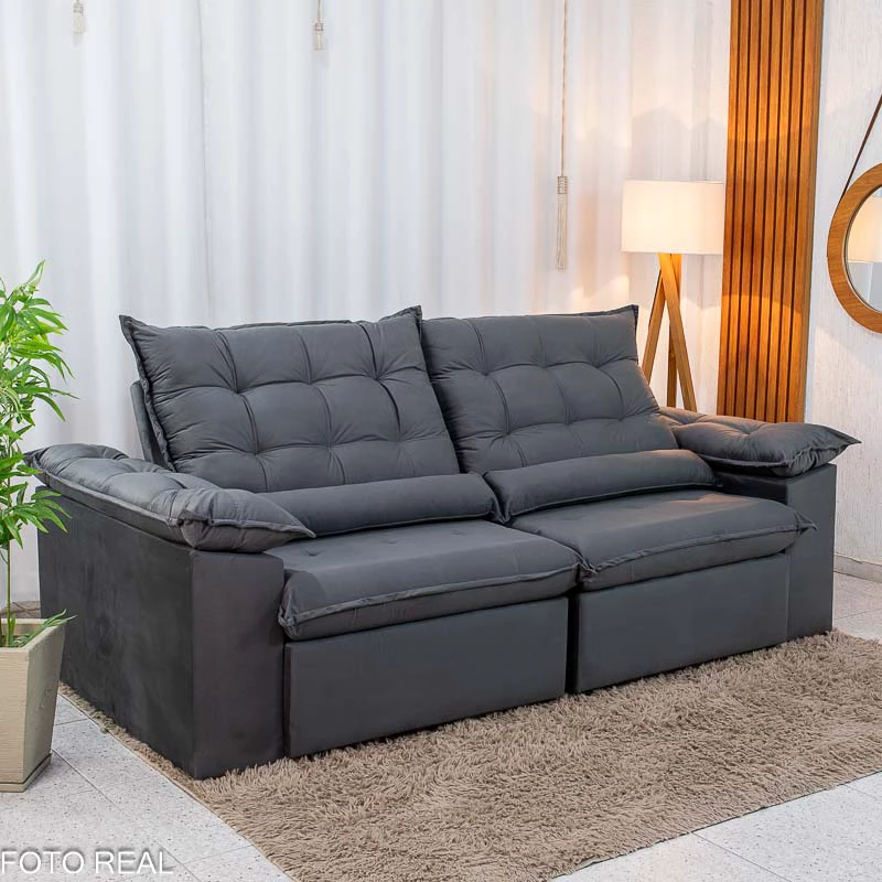 Sofá Retrátil Reclinável Emanuelly 2.30m Veludo Cinza 20 - Imagem 3