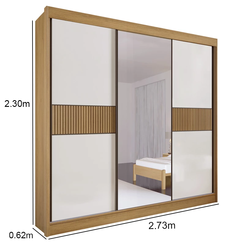 Roupeiro Casal Los Angeles Cinamomo/Off 3 Portas 6 Gavetas C/ 1 Espelho Detalhe Ripado Portas Flex 100% MDF Larg. 2.73m - D Doro - Imagem 3