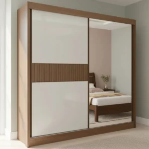 Guarda-Roupa Casal 2 Portas Titanium Ripado 100% MDF Castanho/Off White Larg. 2.20m - D Doro